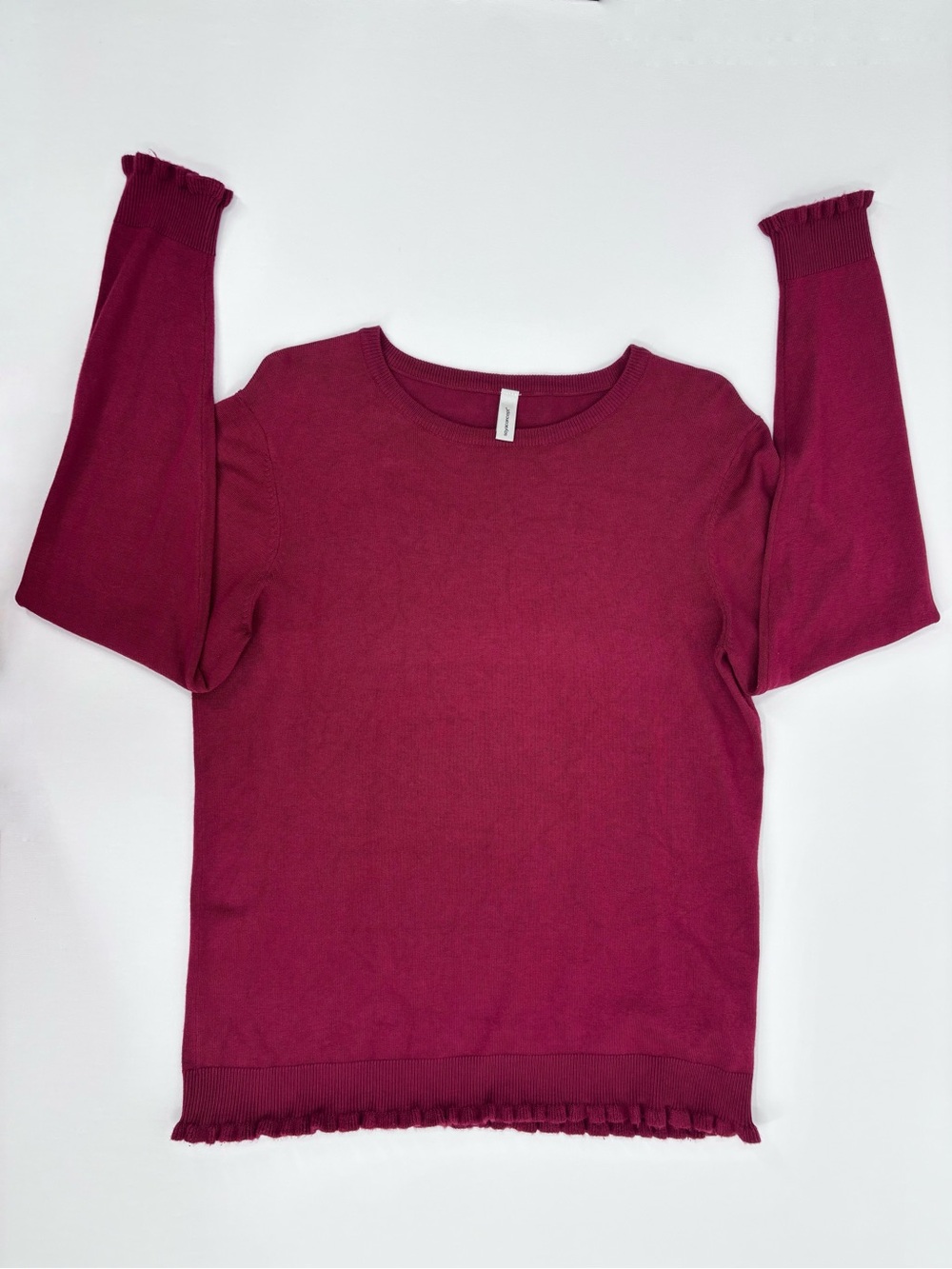 Soya Concept Raspberry Ruffled Hem Crew Neck Lightweight Sweater, Large - Picture 10 of 16